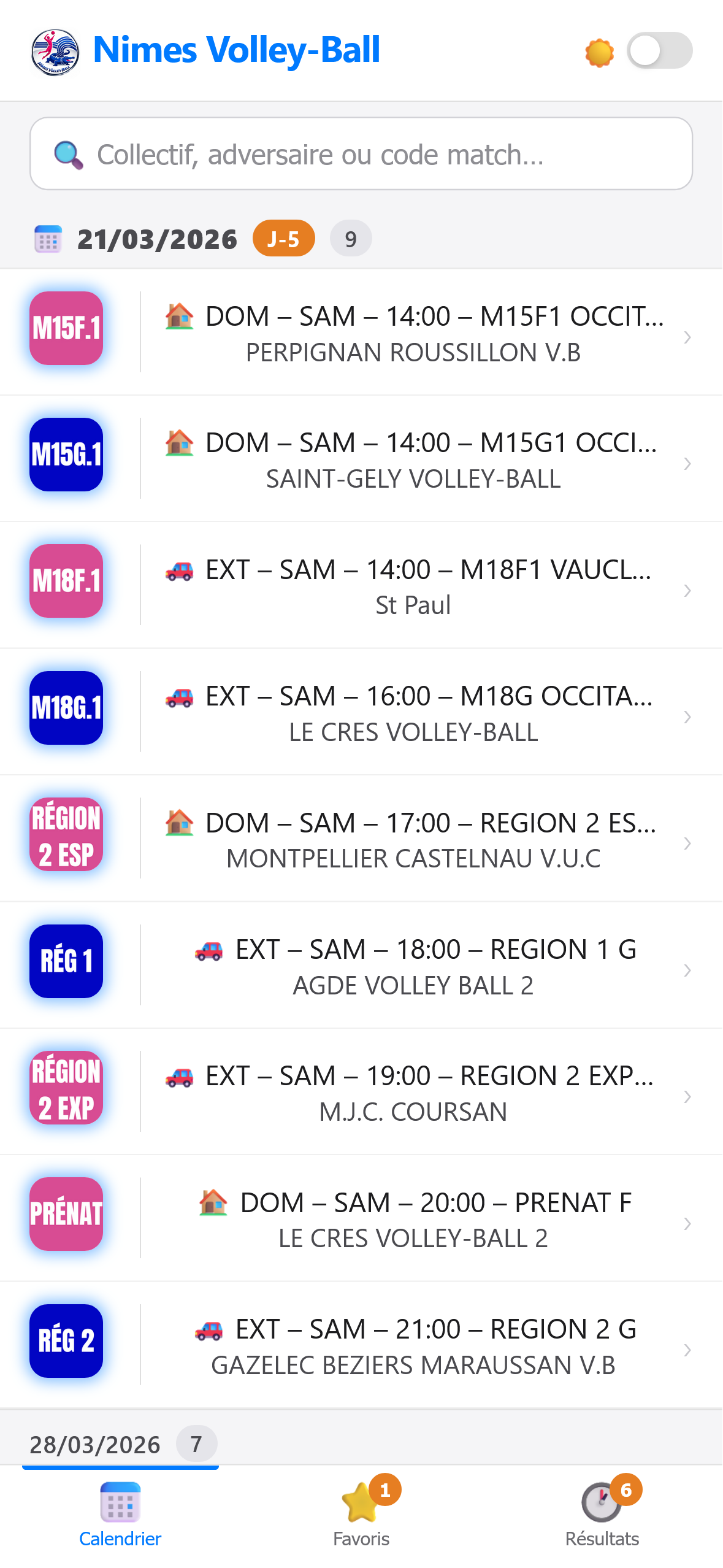 Vue calendrier VolleyCal
