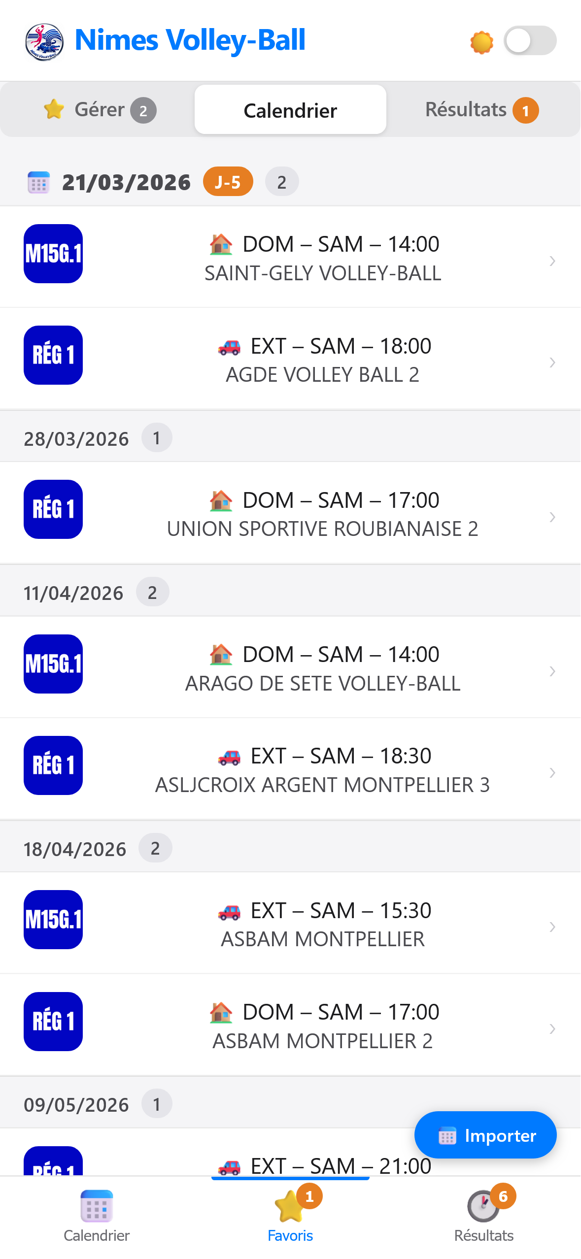 Vue mes matchs VolleyCal